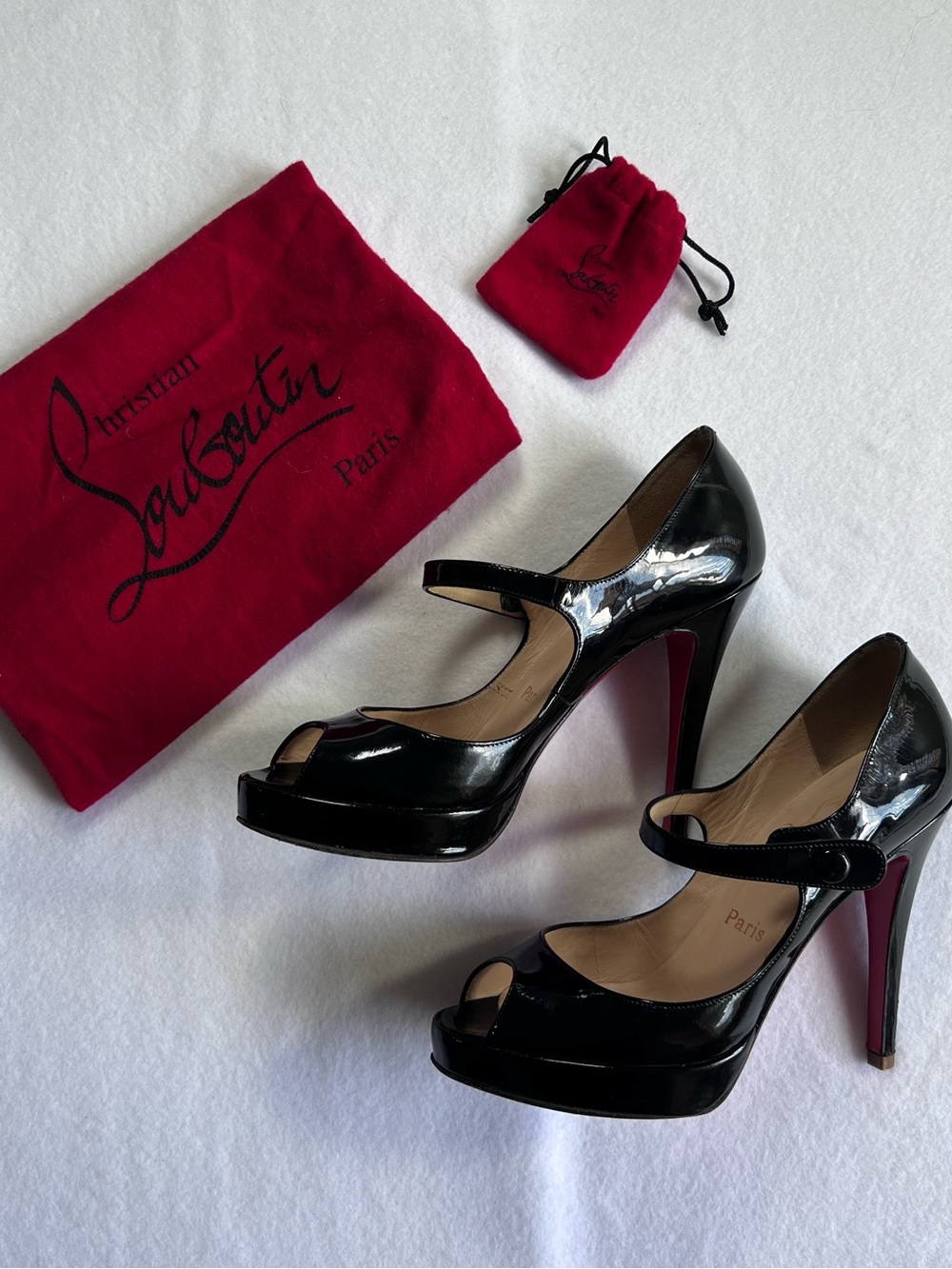Christian Louboutin Black Patent Mary Jane Peep-Toe Platform Pumps - Picture 6 of 7